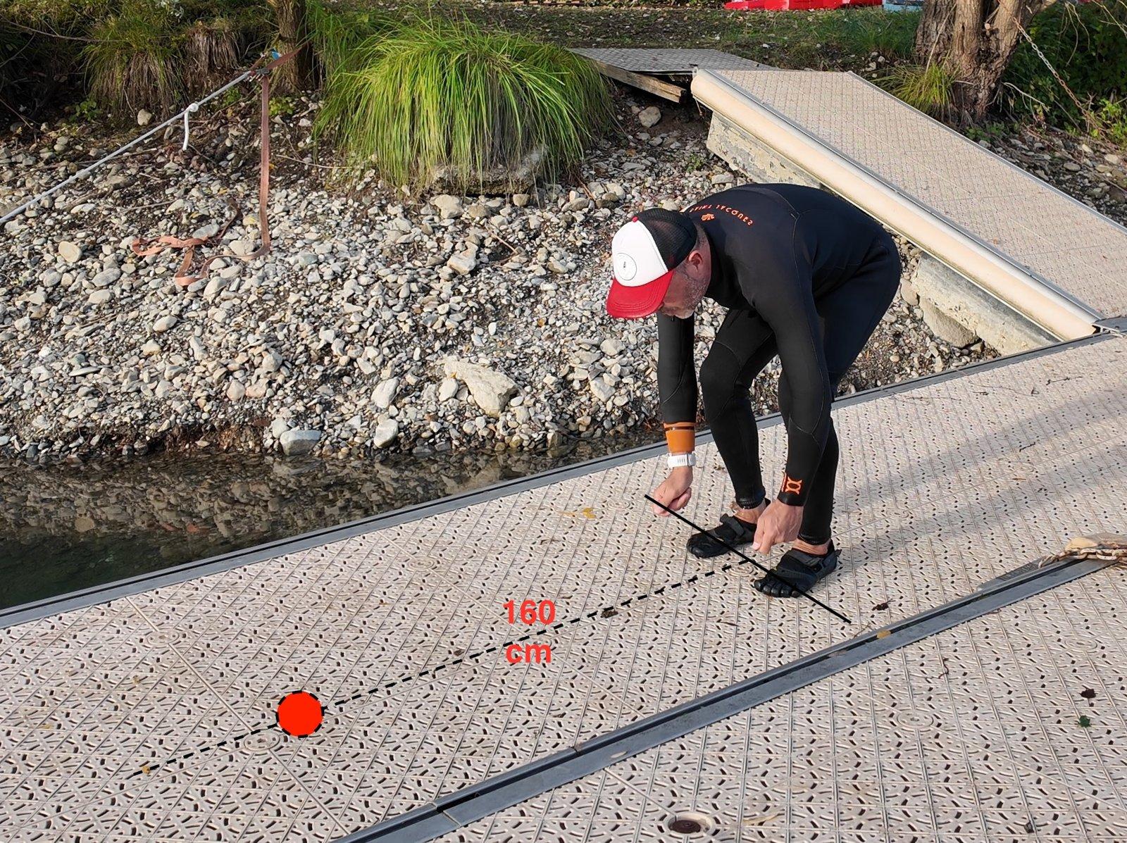 Measuring the 1.60 m front-foot marker for pumpfoil Measuring the 1.60 m front-foot marker for pumpfoil