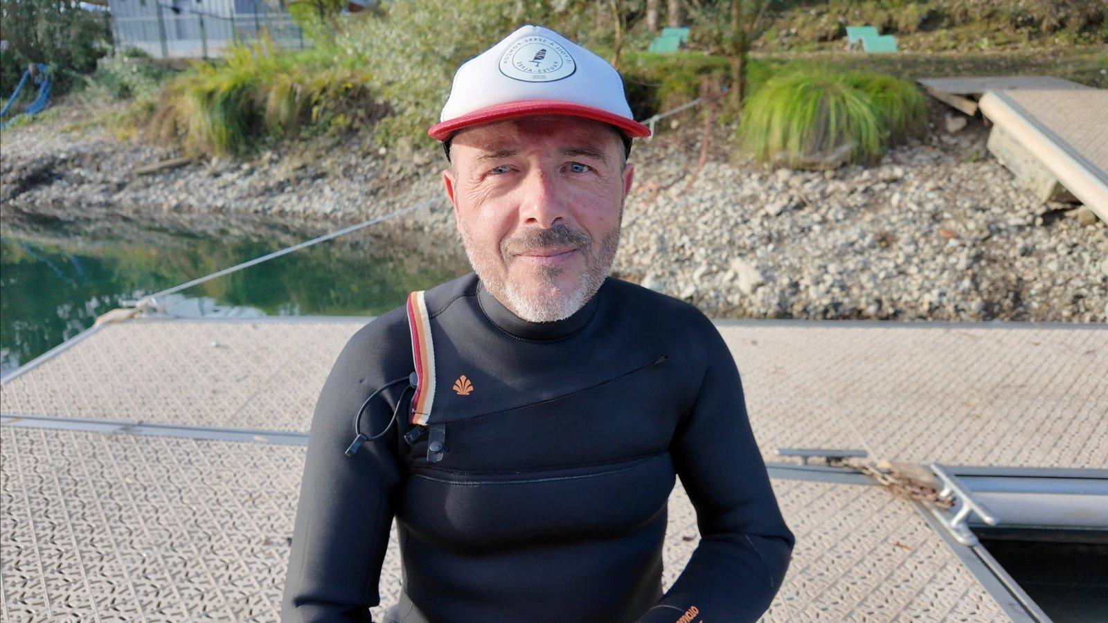 Damien Chaboud, founder of Alpinefoil, on a pumpfoil dock
